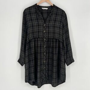 Zara Women's Plaid Shirt Dress Size S Gray Short Length Button Front Long Sleeve